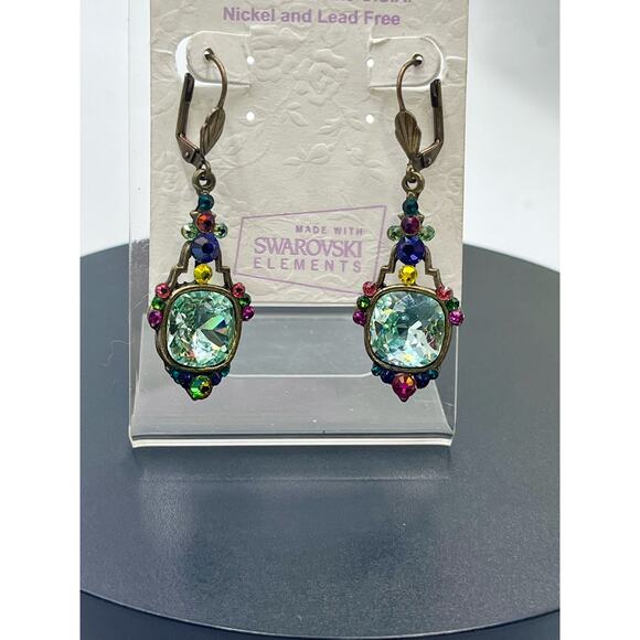Anne Koplik Signed Cushion Cut Mint Swarovski Crystal Pierced Earrings New - Picture 5 of 15